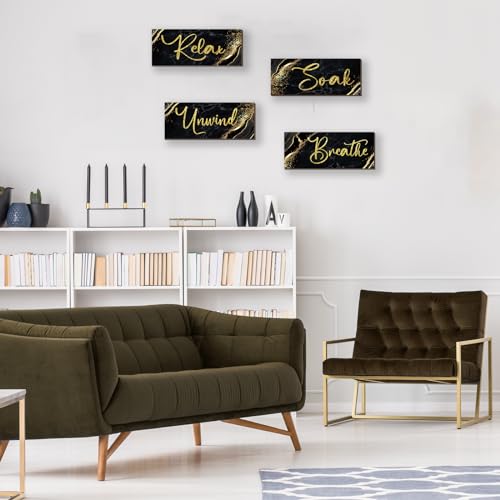 4-Piece Rustic Wooden Bathroom Wall Art Set - Relax Soak Unwind Breathe