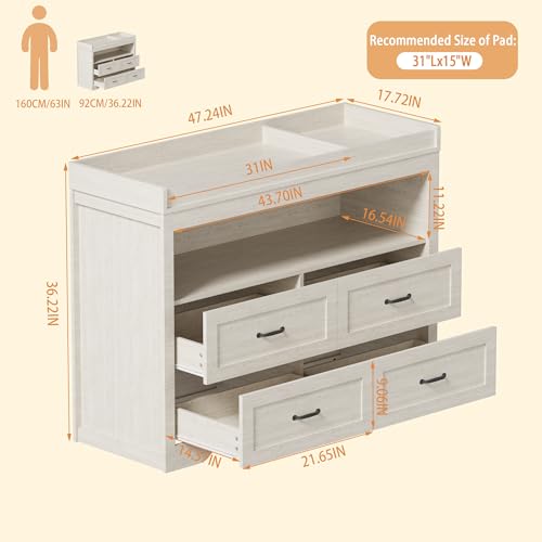 Baby Changing Table with LED Light and Detachable Nursery Dresser