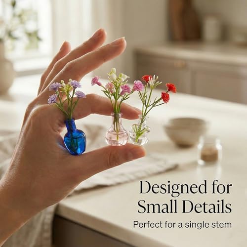 10-Pack Magnetic Mini Glass Bud Vases with Faux Flowers for Fridge