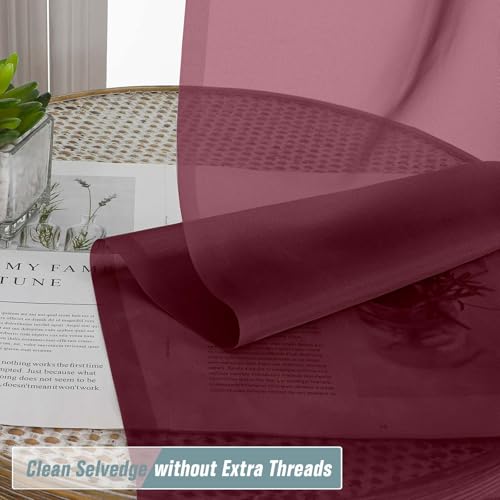 Ebesto Burgundy 2-Pack Sheer Curtains 42x84 inches Dual Rod Pocket