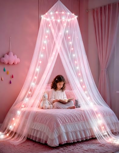 Bed Canopy with RGB LED Star Fairy Lights - Remote Control Mosquito Net
