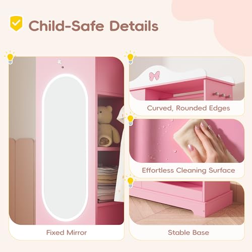 Kids Wardrobe and Jewelry Armoire with Mirror and Storage Organizer