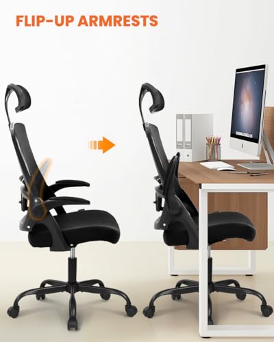 Ergonomic Office Chair with Adjustable Lumbar Headrest and Flip-Up Armrests