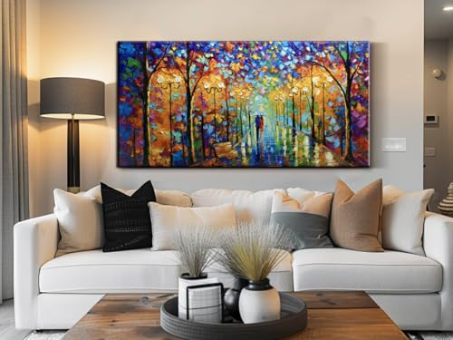 Large Abstract Landscape Oil Painting, Hand-Painted Textured Tree Canvas Art