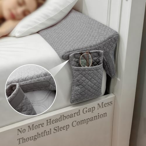 Triangle Bed Gap Filler for Headboard with Storage Pockets, Washable Cover