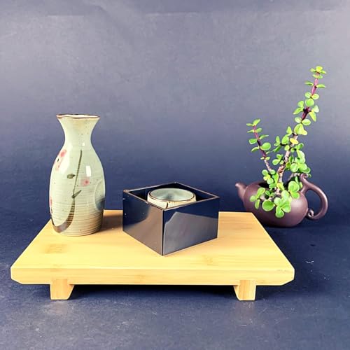 10 Pack Japanese Masu Sake Cups 3x1.875in Black Plastic with Gold Rim