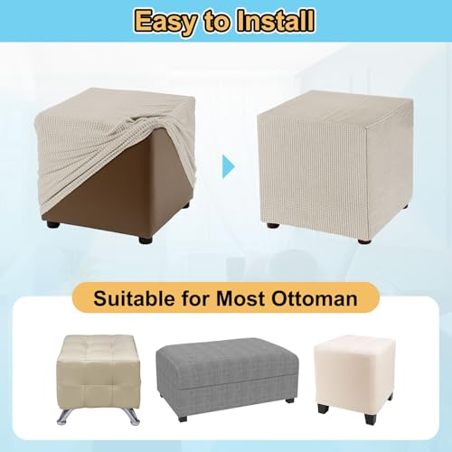 Stretch Ottoman Cover for Rectangular Square Ottomans - Beige, X-Large
