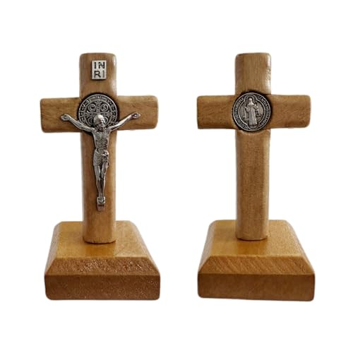 Wooden San Benito Crucifix Standing Cross for Wall or Tabletop Decor
