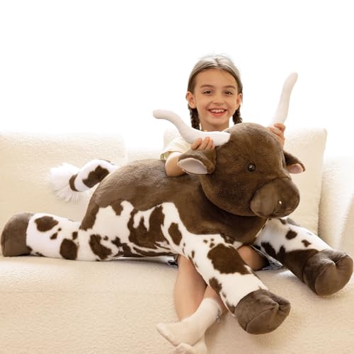 Tezituor Longhorn Cow Stuffed Animal - 43-Inch Texas Plush Pillow, Giant Plush Toy for Kids & Adults