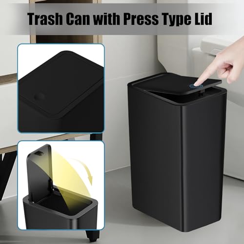Slim Plastic Trash Can with Pop-Up Lid - 10L / 2.6 Gallon Small Garbage Can