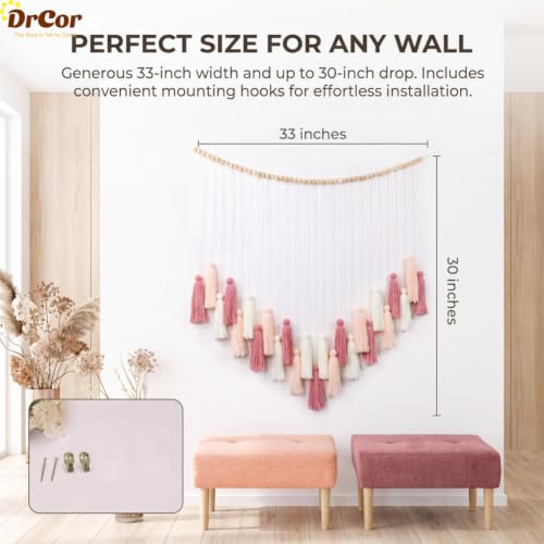 Blush Pink Tassel Garland, 33-Inch Handmade Cotton Boho Wall Hanging