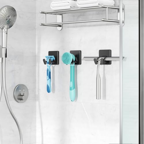4-Pack Adhesive Shower Hooks, Stainless Steel Double Wall Hooks for Bathroom