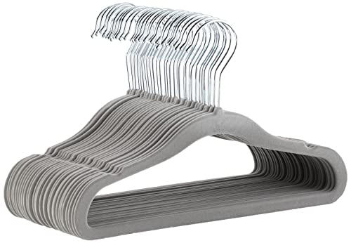 Amazon Basics Kids Velvet Non-Slip Clothes Hangers, Gray, 30-Pack