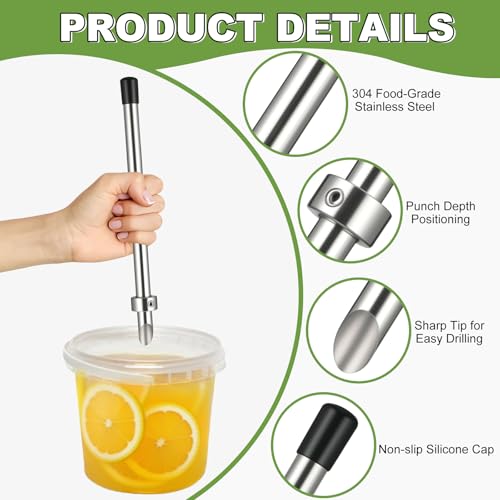 Meiye 4-Piece Stainless Steel Lemonade Stand Tool Set - Straw Puncher, Muddler & Spoon