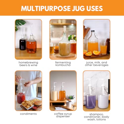 0.5 Gallon Glass Jugs with Polyseal Caps 2 Pack Clear Growlers
