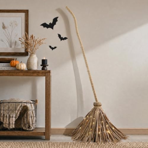 4.5FT Light Up Witch Broom - LED Halloween Decor for Porch & Yard