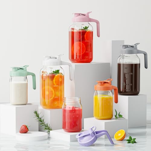 32 oz Wide Mouth Glass Breast Milk Pitcher with Handle & Easy-Pour Lid