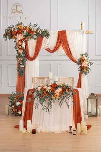 Artificial Floral Sweetheart Table Swag with Tablecloth and Runner Set