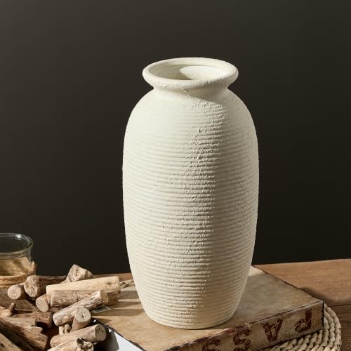 Large Ceramic Flower Vase - 12.5" Tall Rustic Farmhouse Pottery
