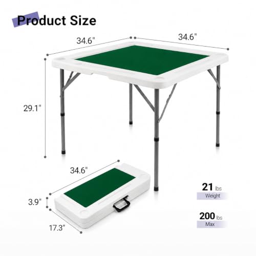 34.6" Portable Folding Mahjong Table with Cup Holders and Storage Slots