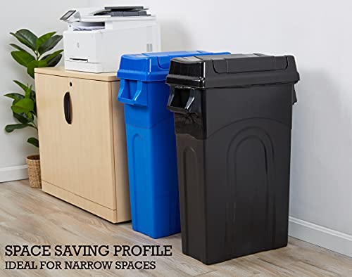 23-Gallon Slim Trash Can with Swing Lid, Black Plastic