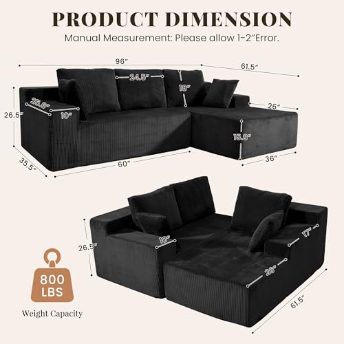 Modular L-Shaped Sectional Sofa with Deep Seating and Corduroy Fabric