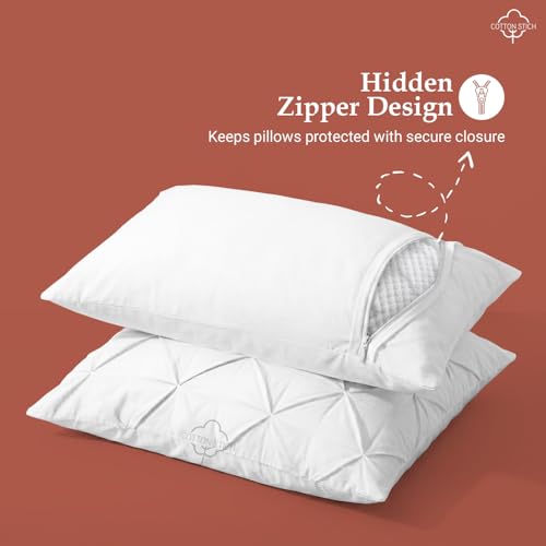 Pinch Pleated Cotton Pillow Shams Set of 2, King Size 20 x 36 Inch, White
