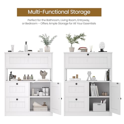 Modern Freestanding Bathroom Floor Storage Cabinet with 1 Door & 3 Drawers