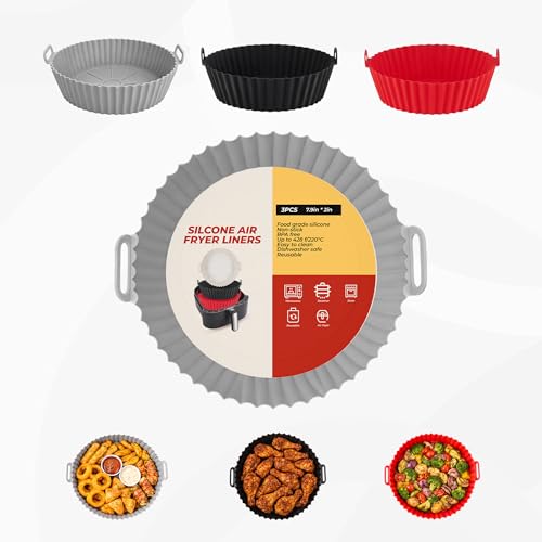 3pcs Reusable Silicone Air Fryer Liners - Heat Resistant Non-Stick Baskets