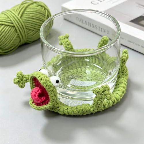 Green Crochet Lizard Coaster - Handmade 3D Amigurumi Mug Rug, Fun Decorative Drink Mat