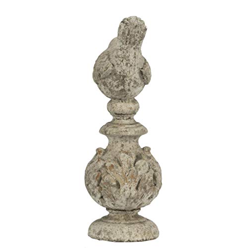 Weathered White Cement Bird Finial Statue for Indoor and Outdoor Decor