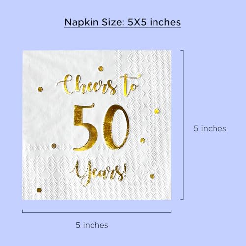 White Cheers to 50 Years Cocktail Napkins - 50-Pack, 3-Ply, Birthday & Anniversary Decor