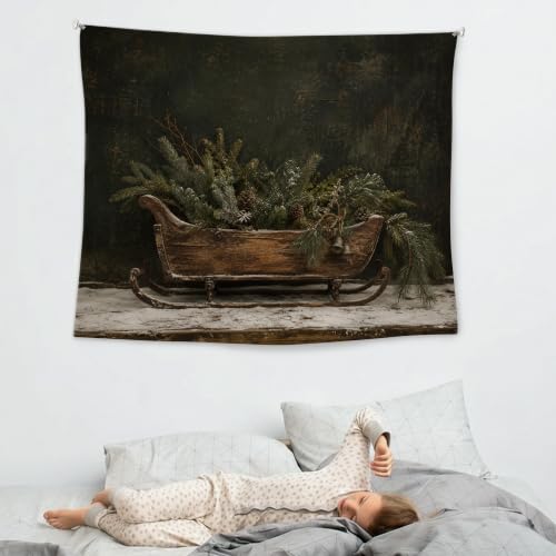 Yorhifa Christmas Sleigh Wall Tapestry Winter Holiday Home Decor 50x60