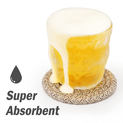 8-Piece Woven Cotton Drink Coaster Set with Holder, 4.3-Inch Absorbent Coasters