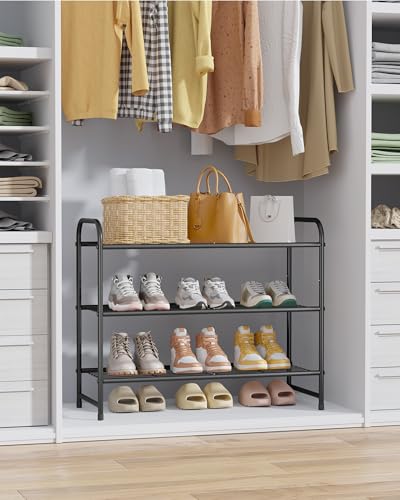 3-Tier Stackable Metal Shoe Rack, 25.6-Inch Wide Closet Organizer