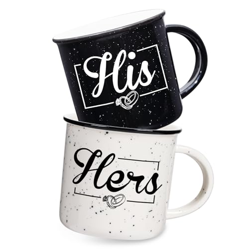 His & Hers Wedding Coffee Mug Set of 2 - 11oz Couples Gift for Engagement & Anniversary