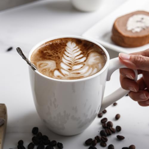 Large 16oz Ceramic Coffee Mug Set - White Porcelain Tea & Cocoa Cups with Comfort Grip