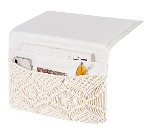 Macrame Bedside Caddy - Boho Cotton Bedside Storage Organizer with 4 Pockets