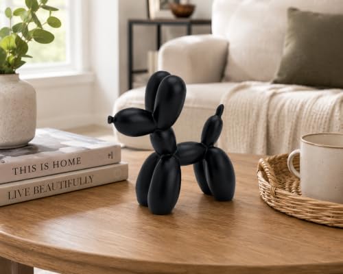 4-Inch Matte Black Balloon Dog Sculpture Resin Statue for Home Decor