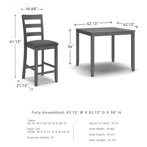 5-Piece Square Counter Height Dining Set for 4, Charcoal Gray