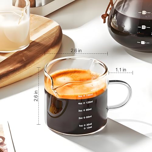 QUMMFA 5 OZ Espresso Cups Set with Double Spouts & Handle, Heat-Resistant Borosilicate Glass, Small Cappuccino Cups for Coffee Bar - 2 Pack