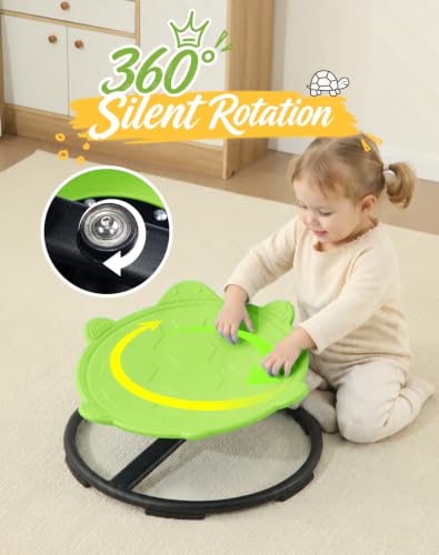 Kids Turtle Sensory Spinning Chair - 360° Quiet Swivel Balance Seat, Green