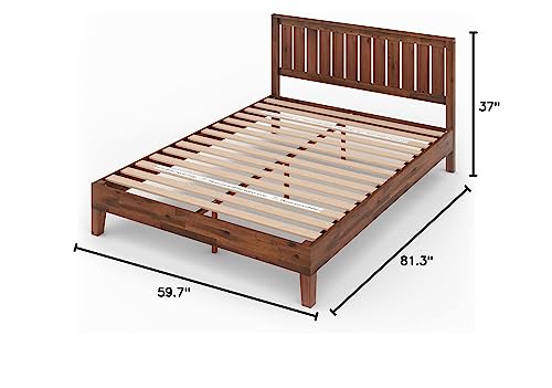 Deluxe Solid Wood Platform Bed Frame with Headboard - Queen Size