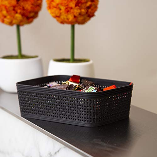 Woven Plastic Storage Baskets XS Black 5-Pack