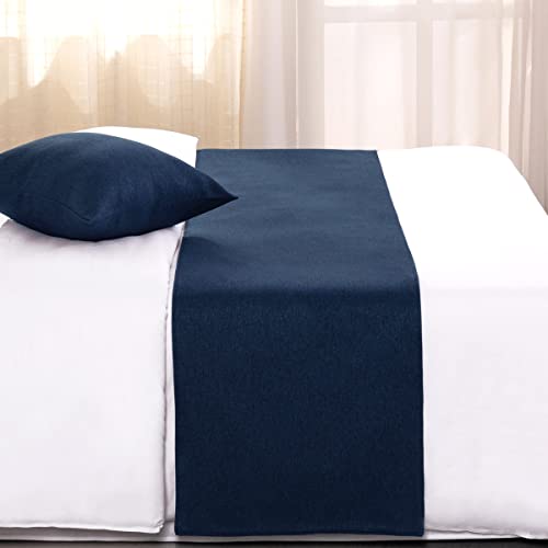 AMBERIS Dark Blue Imitation Linen Bed Runner Decorative Bed Scarf