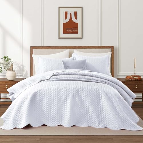 Imperial Rooms Twin Quilt Bedding Set - White Embossed Microfiber 10-Pack
