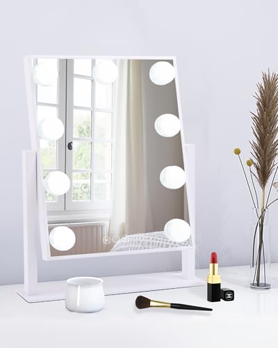 White Lighted Makeup Mirror with 9 LED Bulbs, 14.1"L x 11.8"W Vanity Mirror with Touch Control