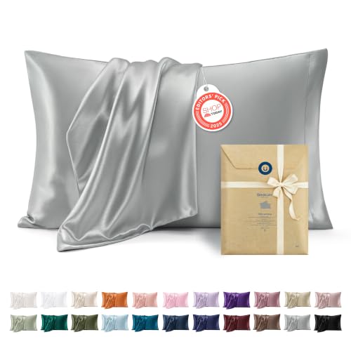 Bedsure Satin Pillowcases Queen Size 2-Pack - Silver Grey