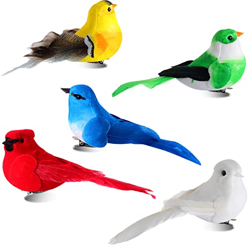 5-Piece Artificial Parrot Ornaments with Clips, 4.7-Inch Realistic Birds