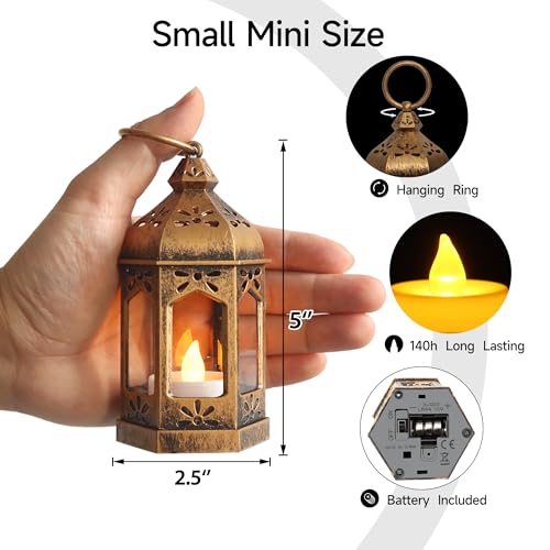Mini LED Lanterns - 8 Pcs Vintage Brown Hanging Candle Lights